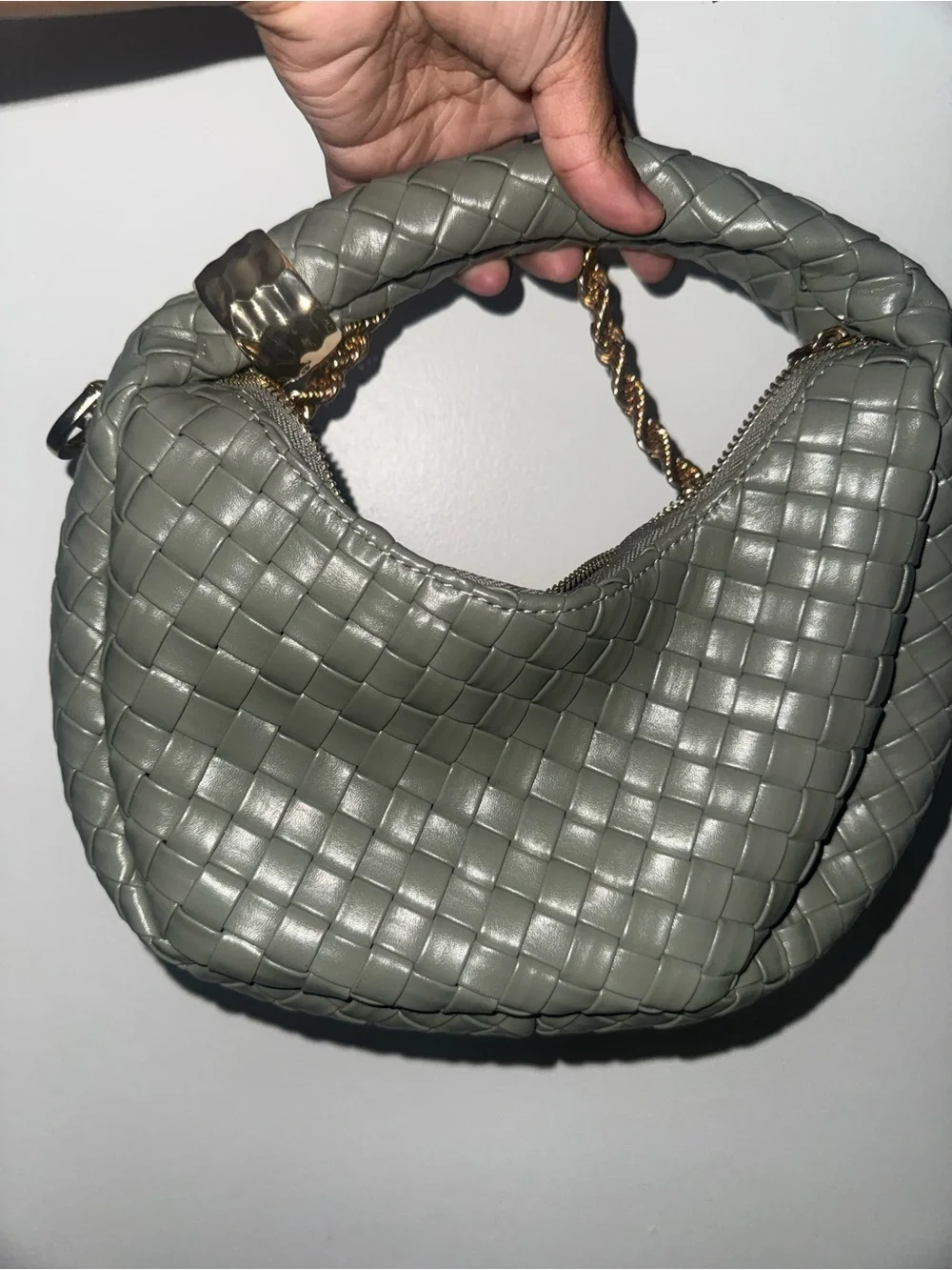 Woven Mini Shoulder Bag in Sage Green
